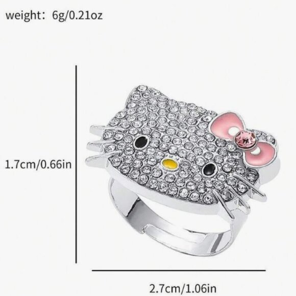 Hello Kitty Pink Bow Adjustable Ring with Sparkling Rhinestones. - Picture 4 of 4